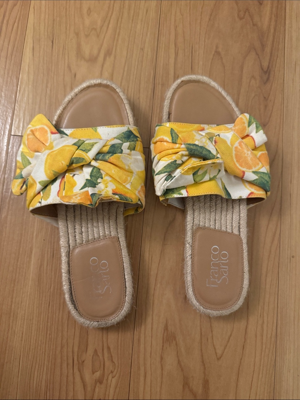 Franco Sarto Yellow & Green Citrus Knot Slide Sandals